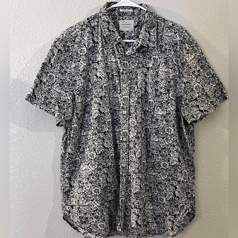 Lucky Brand California Hawiian  Button Up Floral Print Shirt Xl Short Sleeve